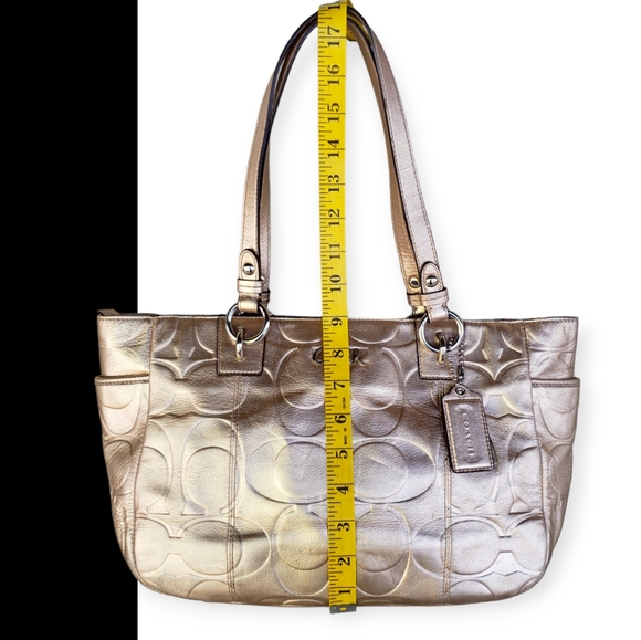 💯 COACH Gold Gallery Embossed Metallic Leather Tote Purse - Picture 12 of 15